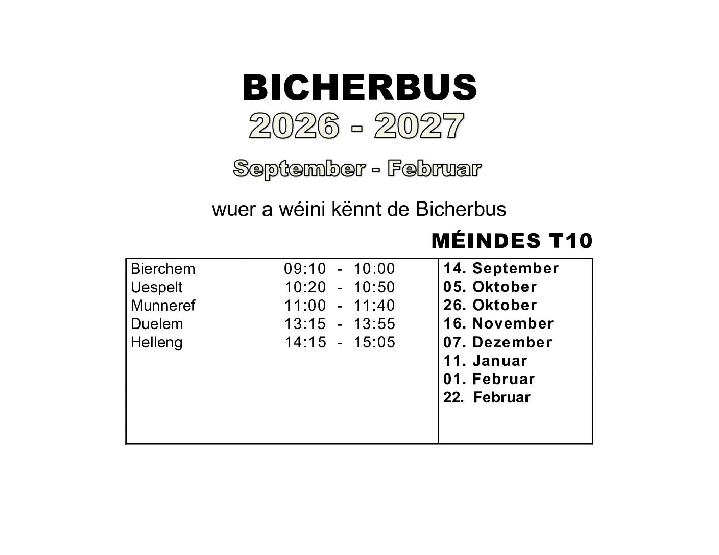 Bicherbus September 2026 – Februar 2027