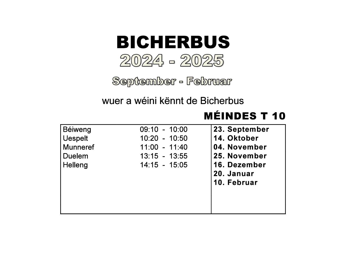 Bicherbus September 2024 - Februar 2025