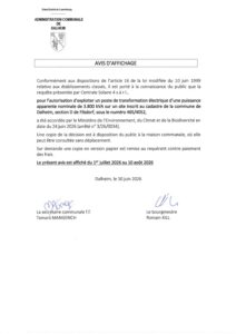 Avis REIDER avis au public Centrale solaire 4 exploitation poste de transformation électrique