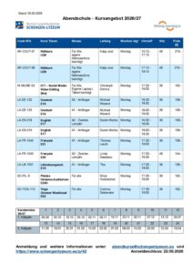 Schengen-Lyzeum | Abendschule - Kursprogramm 2026/2027