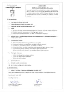 Ordre du jour séance du conseil communal du 21.07.2026