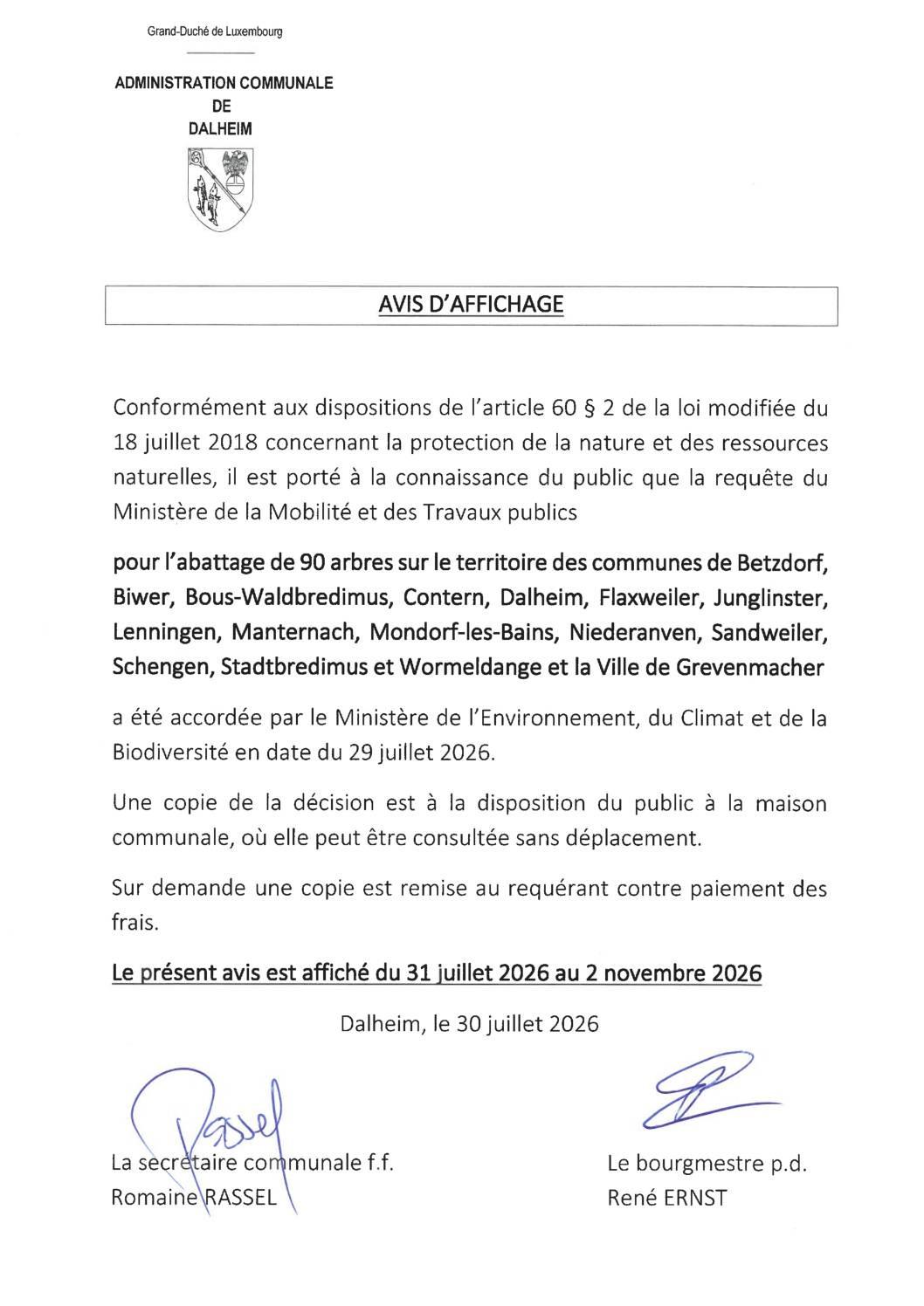 Avis d'affichage abattage 90 arbres 2026-001261