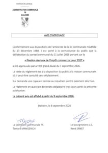 Avis d'affichage Fixation des taux de l’impôt commercial pour 2027 20260908