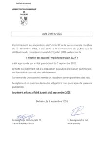 Avis d'affichage Fixation des taux de l’impôt foncier pour 2027 20260908