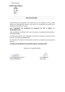 Avis au public Art 16 Post Group exploitation installations de production de froid 20260922