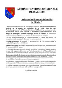 Avis aux habitants - Filsdorf; Lëtzebuergerstrooss et Munnerëferstrooss 20260916