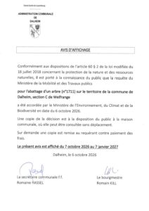 Avis d'affichage abattage 1 arbre 2026-001958
