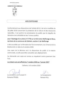 Avis d'affichage abattage 1 arbre 2026-001974
