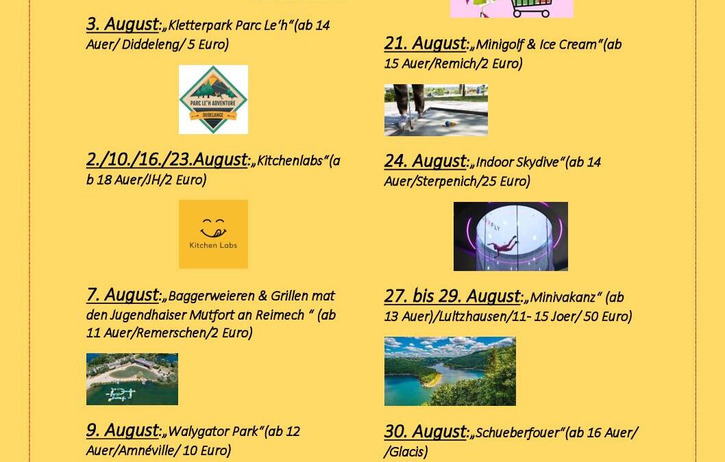 Programm August am Jugendhaus